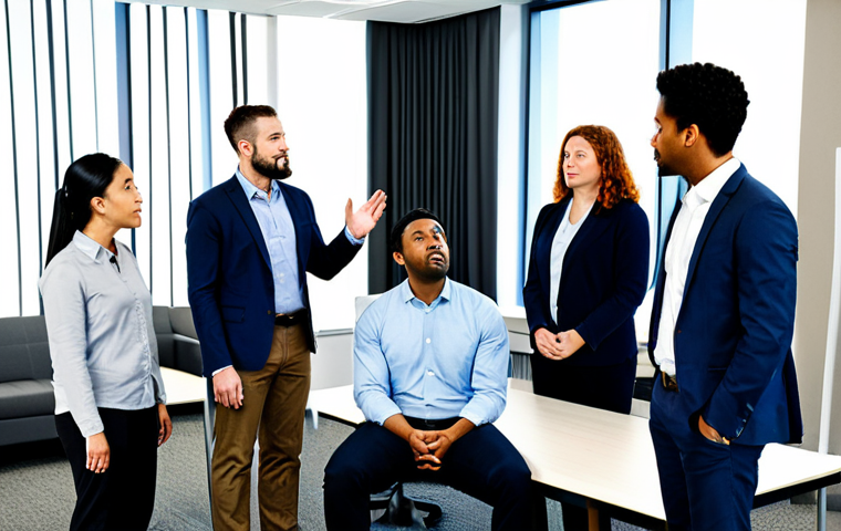 Inclusive Workplace Training**
Prompt: A diverse group of professionals participating in a cultural awareness workshop in a modern office setting, fully clothed in business casual attire, learning about unconscious biases, safe for work, appropriate content, perfect anatomy, natural proportions, professional training session, bright and welcoming atmosphere, diverse ethnicities and ages represented, modest clothing.
**