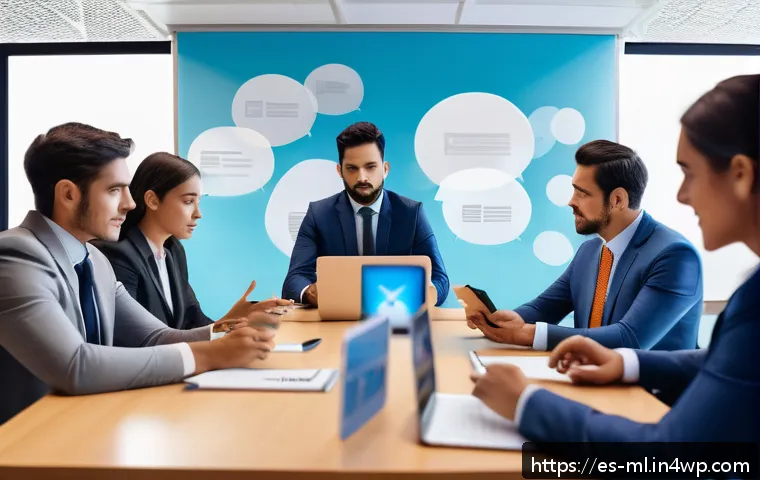 언어적 편향을 극복하기 위한 국제 사례 - A modern international business meeting scene showing diverse professionals from Latin America using...